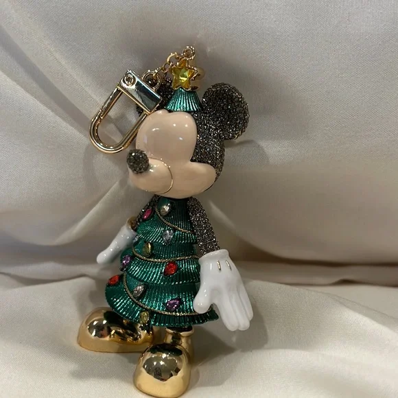 DISNEY X BAUBLEBAR Mickey Mouse Christmas Tree Crystal Bag Charm NWT Keychain - Picture 4 of 10